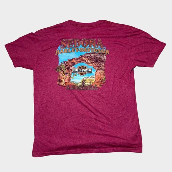 Harley Davidson T-Shirt Men 2XL Sedona Arizona Graphic Biker Tee Maroon Red - Picture 2 of 12